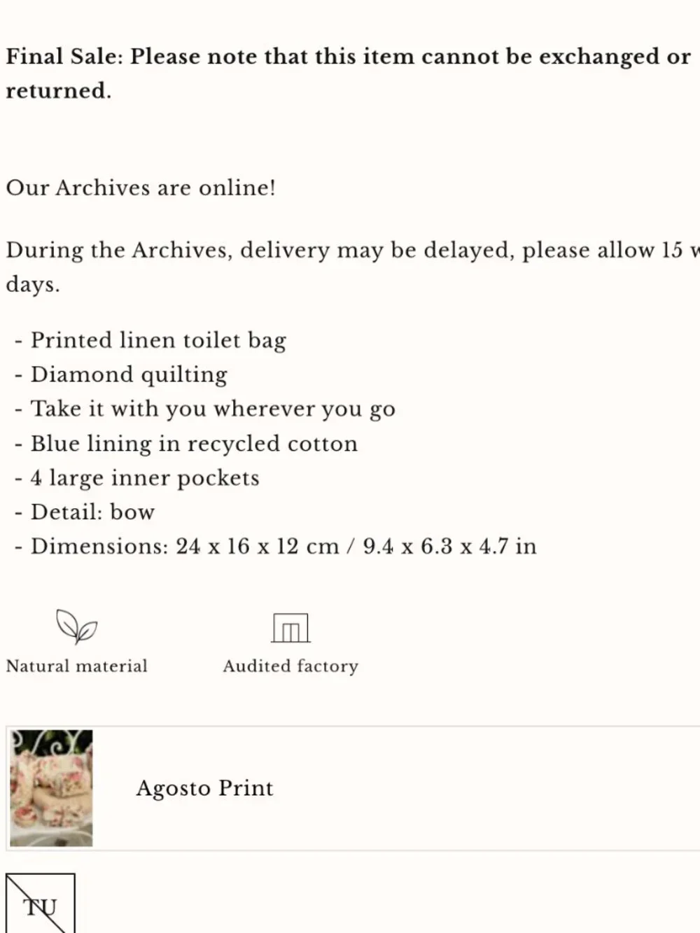 NWT Sézane Toiletry Bag